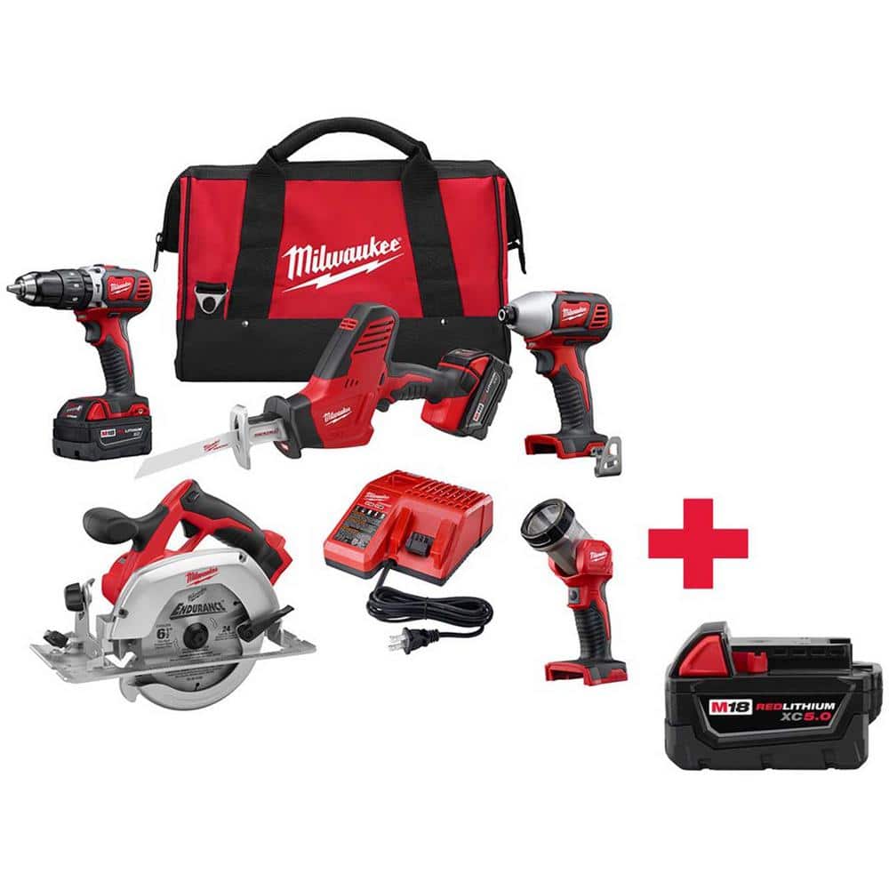 Milwaukee M18 18V Lithium-Ion Cordless Combo Kit (5-Tool) W/ 5.0Ah Battery Pack  2695-25P-48-11-1850 The Home Depot