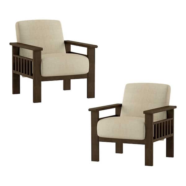 EVERGLADE HOME Amerllia Light Brown Fabric Upholstery Solid Wood Accent Chair (Set of 2)