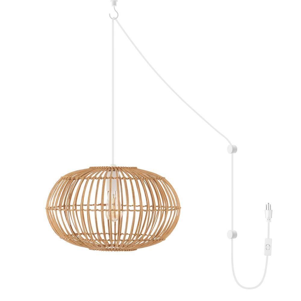 Leo 17.5" Coastal Bohemian Brown Rattan LED Pendant Light