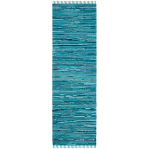 Rag Rug Turquoise/Multi 2 ft. x 7 ft. Striped Runner Rug