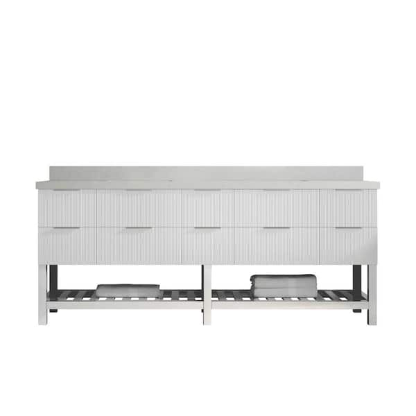 Willow Collections Catalina 84 in. Double Sink Freestanding Fine Grain Bath Vanity with Carrara Qt. Top Unassembled
