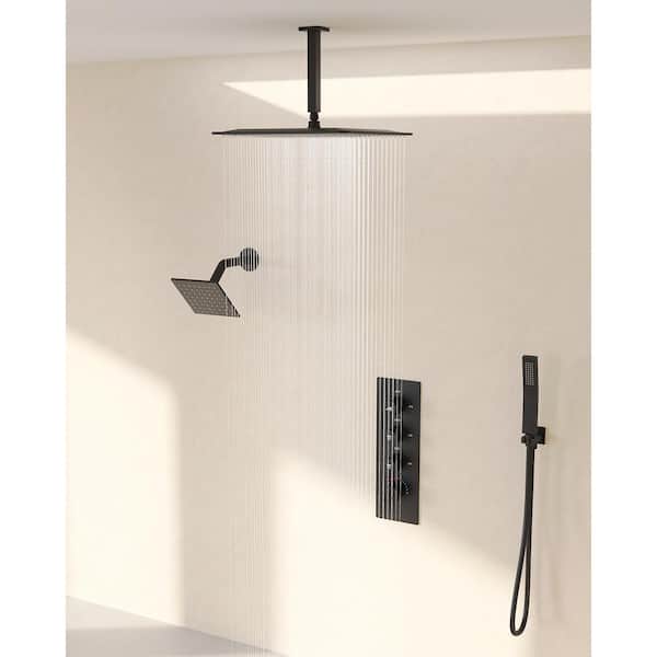 SerenityFlow Shower System 7-Spray 16 and 6 in. Dual Ceiling Mount Fixed and Handheld Shower Head 2.5 GPM in Matte Black