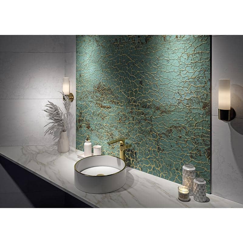 Viridian Green Gold Vein Large Ceramic Wall Tile