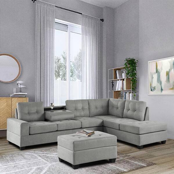家具 Sofa grey Lazzara Gabi 86 in. W Pillow Top Arm Microfiber Rectangle Manual