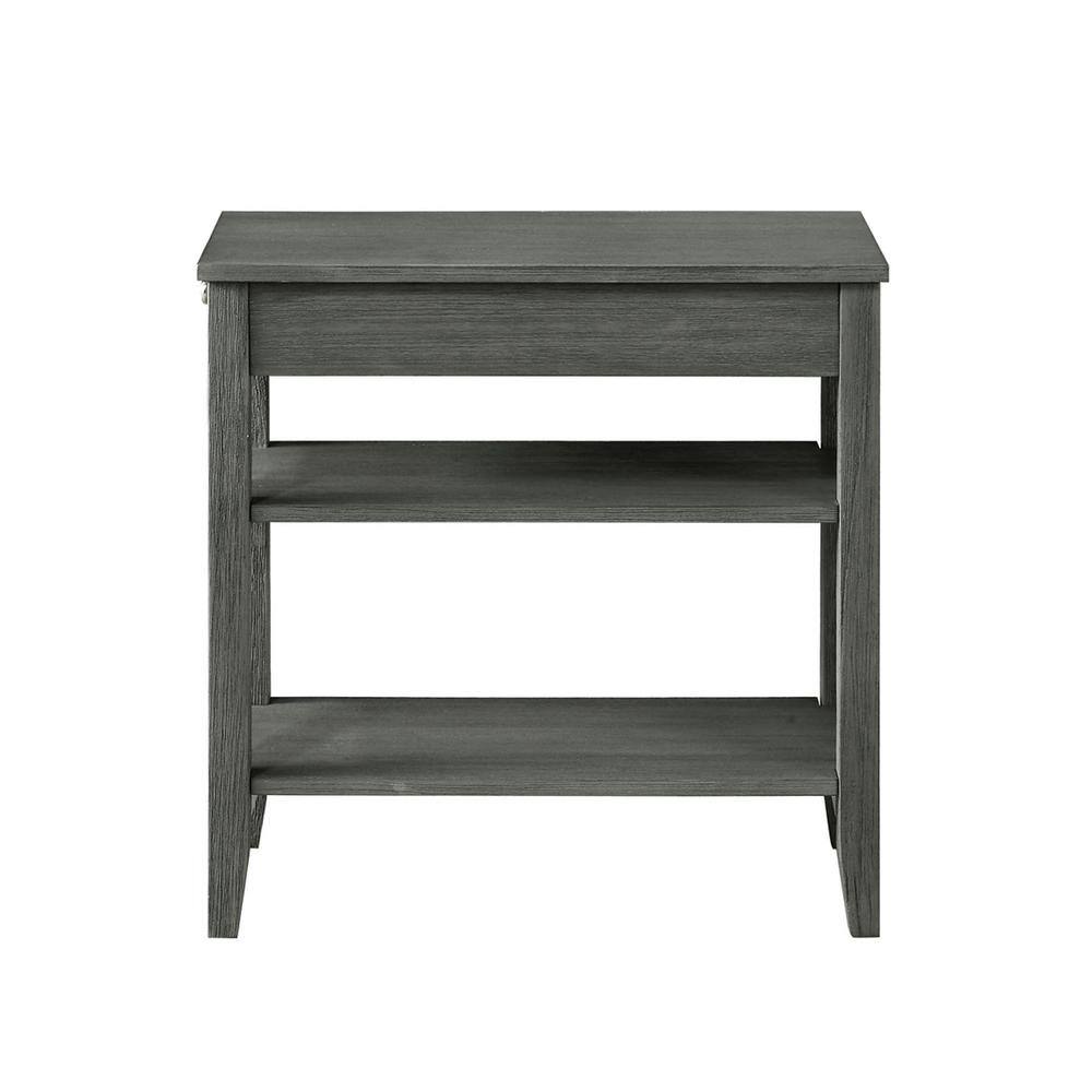 Dark Gray Wood Three-Tier End Table with Drawer