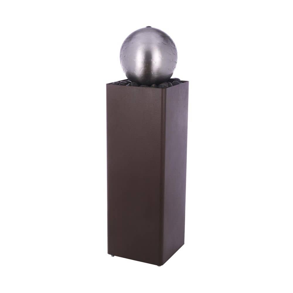 37 in. Tall Modern Metal Orb Water Fountain with River Rock Stones Cascade, Brown/Silver price history on PriceWatchPro