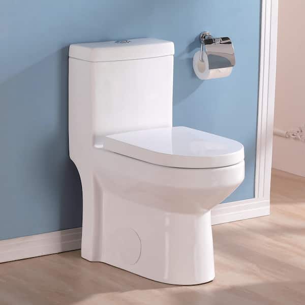 HOROW 10 in. Rough-In 1-piece 0.8/1.28 GPF Dual Flush Round Toilet in White, Seat Included