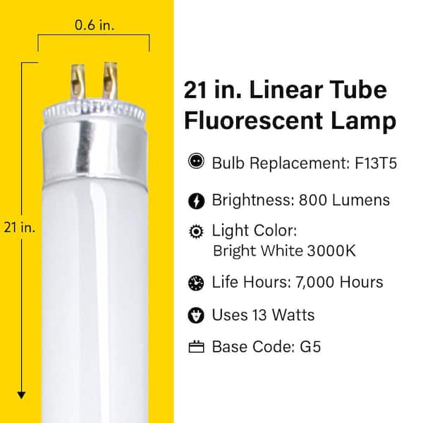 13-Watt 21 in. T5 G5 Linear Fluorescent Tube Light Bulb, Bright White 3000K (1-Pack)