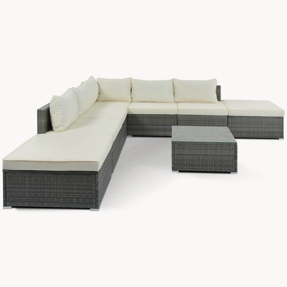 8-Pieces Wicker Patio Furniture Sets, Outdoor Sectional Set Conversation So
