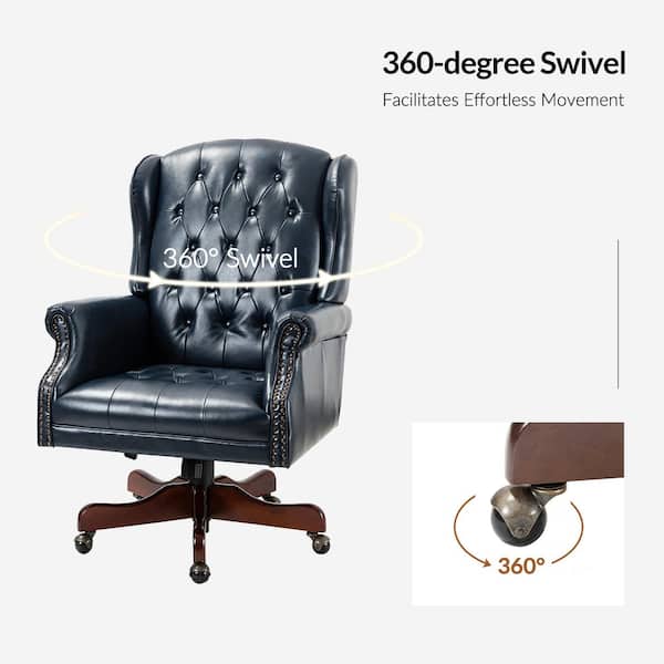 JAYDEN CREATION Micaela Navy Swivel Executive Chair with