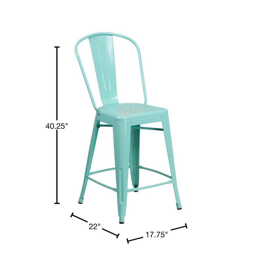 Mint Green Industrial Metal Tolix Bar Stool with Cone Legs