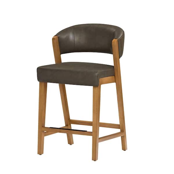 Dunbar 26 in. Slate Color High Back Counter Stool with Faux Leather Seat and Wood Frame