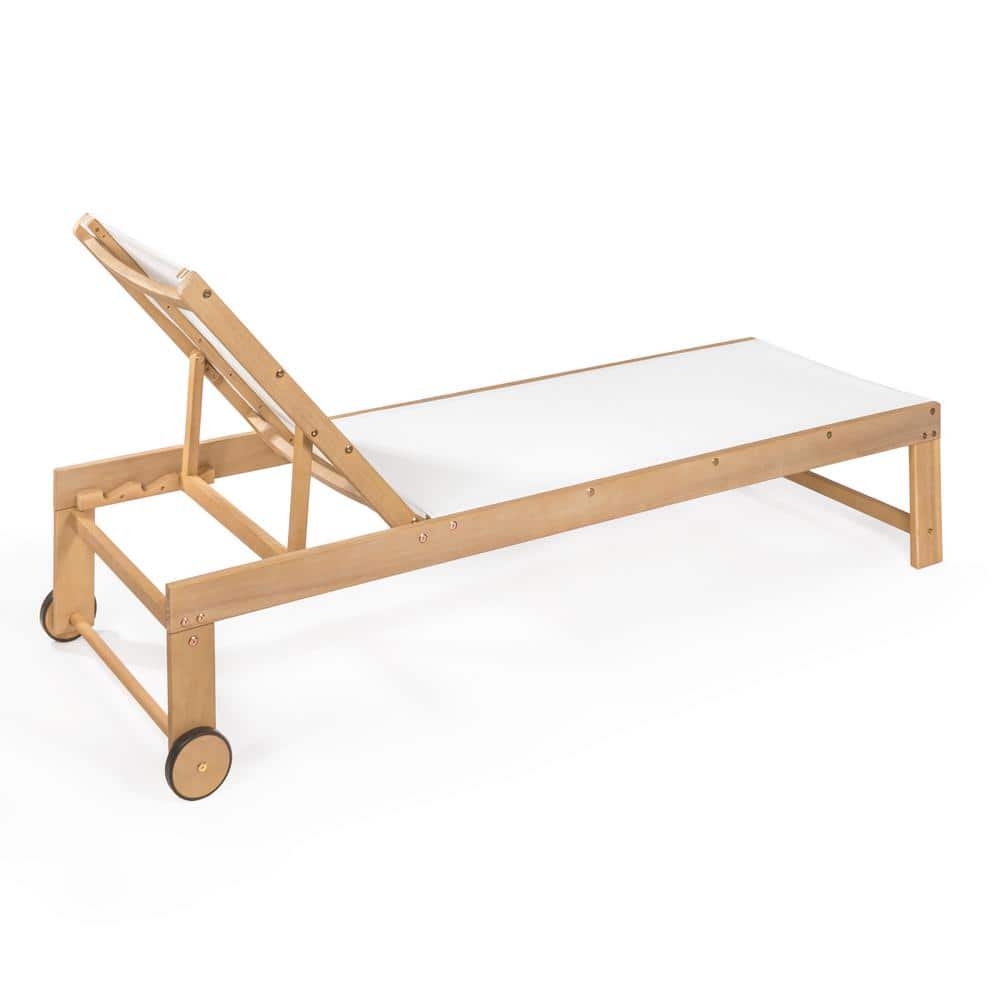White and Light Teak Acacia Wood 3-Position Outdoor Chaise Lounge Set with Side Table