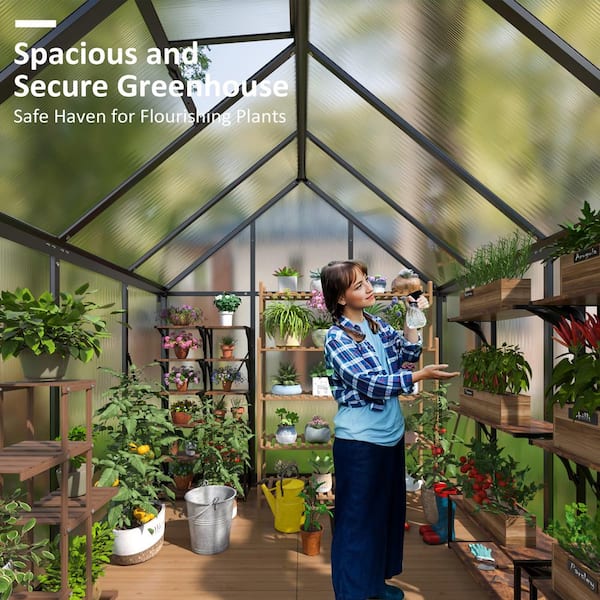 VIWAT 6 ft. W x 9 ft. D Greenhouse for Outdoors, Polycarbonate