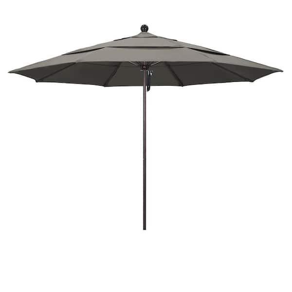 California Umbrella 11 ft. Bronze Aluminum Commercial Market Patio Umbrella with Fiberglass Ribs and Pulley Lift in Taupe Pacifica
