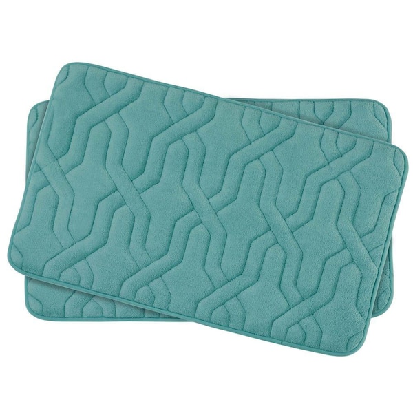 BounceComfort Drona Marine Blue 17 in. x 24 in. Memory Foam 2-Piece Bath Mat Set