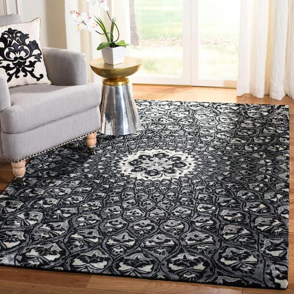 Allure 4 ft. x 6 ft. Ivory/Black Radial Floral Area Rug