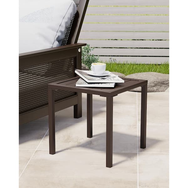 Unbranded Aluminum 15.7 in. Square Outdoor End/Side Table in Brown