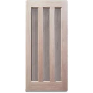 36 in. x 79 in. 3-Lite with Reed Glass Unfinished Mahogany Front Door Slab