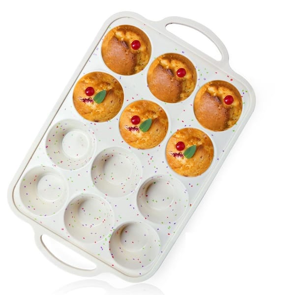 Silicone Muffin Pan for Baking with Metal Reinforced Frame, 12 Cup Regular Size Cupcake Pan, BPA Free, Dishwasher Safe