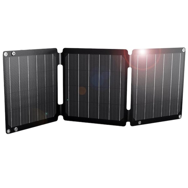 21W Foldable Solar Panel Charger Portable Lightweight Solar Phone Charger in Black with Dual USB Ports and Waterproof