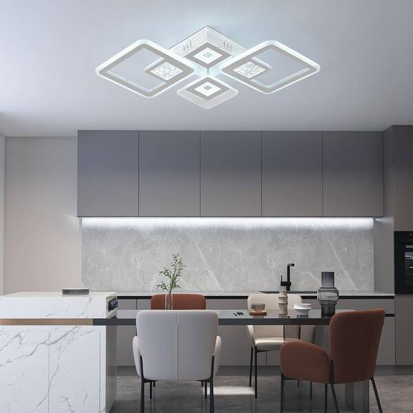 OUKANING 28.34 in. 1-Light White Modern Geometric Design Dimmable