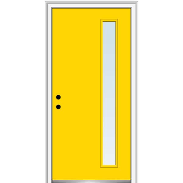 MMI Door 32 in. x 80 in. Viola Low-E Glass Right-Hand 1-Lite Clear Midcentury Painted Fiberglass Smooth Prehung Front Door