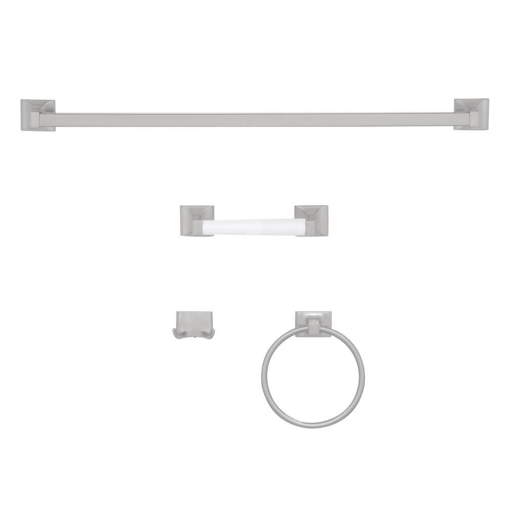 Satin Nickel 4-Piece Bathroom Accessory Kit with Towel Bar