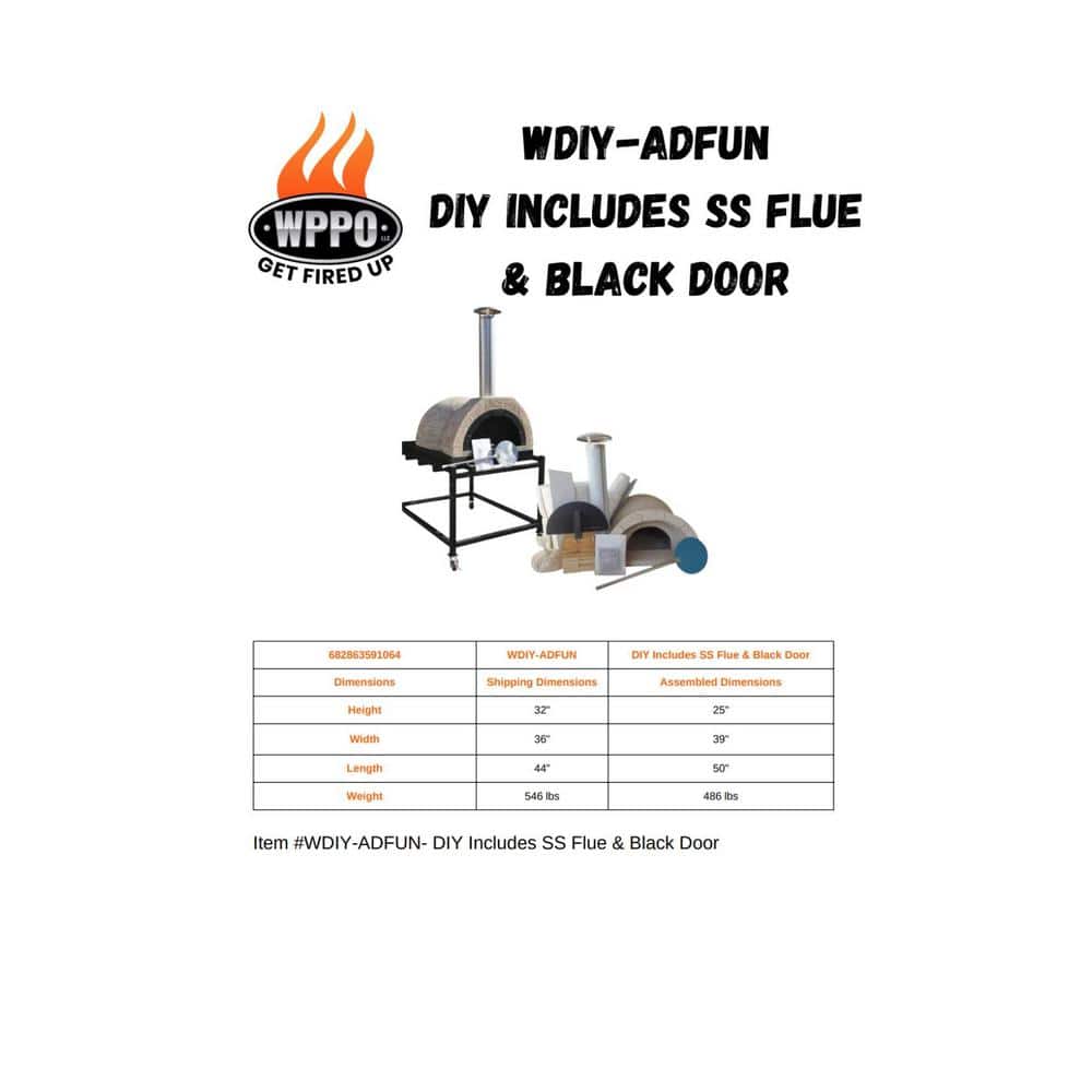 WPPO Stainless Steel Outdoor Wood Fired Pizza Oven with Black Door