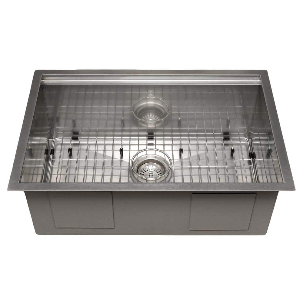27" Stainless Steel Single Bowl Kitchen Sink with Wood Accents