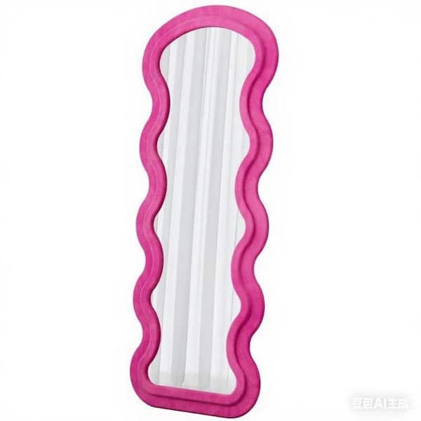 Red, 24 in. W x 63 in. H Wave Full Length Mirror with Stand Hanging or Against The Wall, for Living Room Bedroom Decor