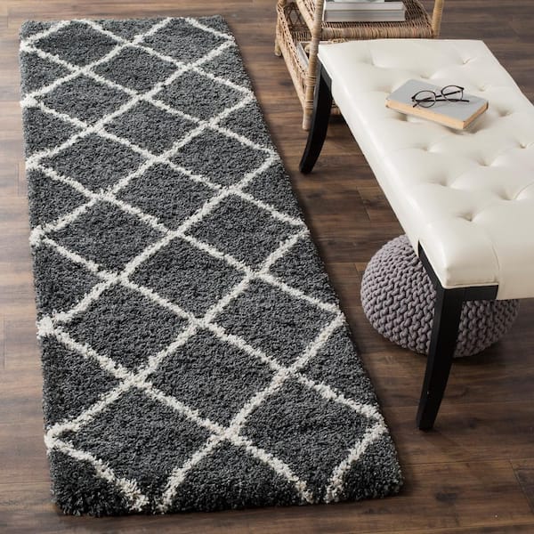 Hudson Shag Dark Gray/Ivory 2 ft. x 10 ft. Geometric Runner Rug
