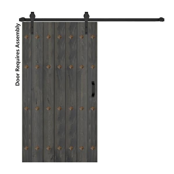 ISLIFE Mid-Century New Style 42 in. x 84 in. Carbon Gray Finished Solid Wood Sliding Barn Door with Hardware Kit