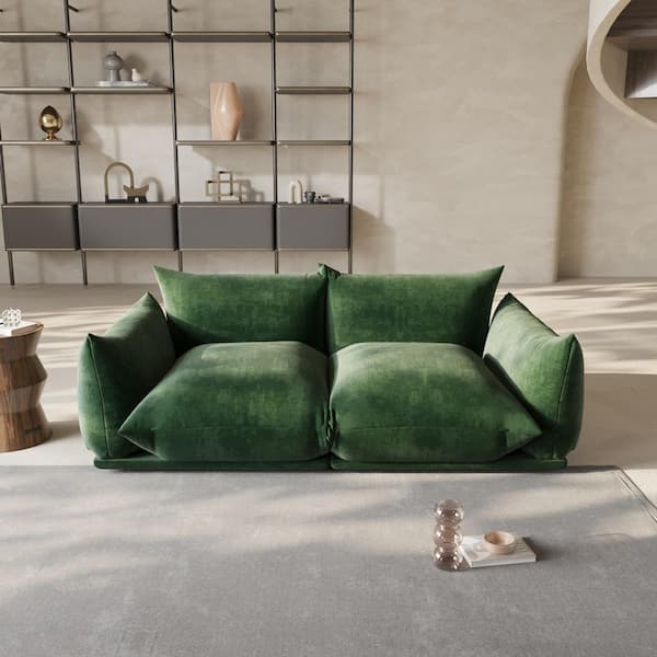 Marenco 77 in. Plush Chenille 2-Seater Removable Cushion Loveseat with Thick Cushion, Solid Wood Frame and Legs in Green