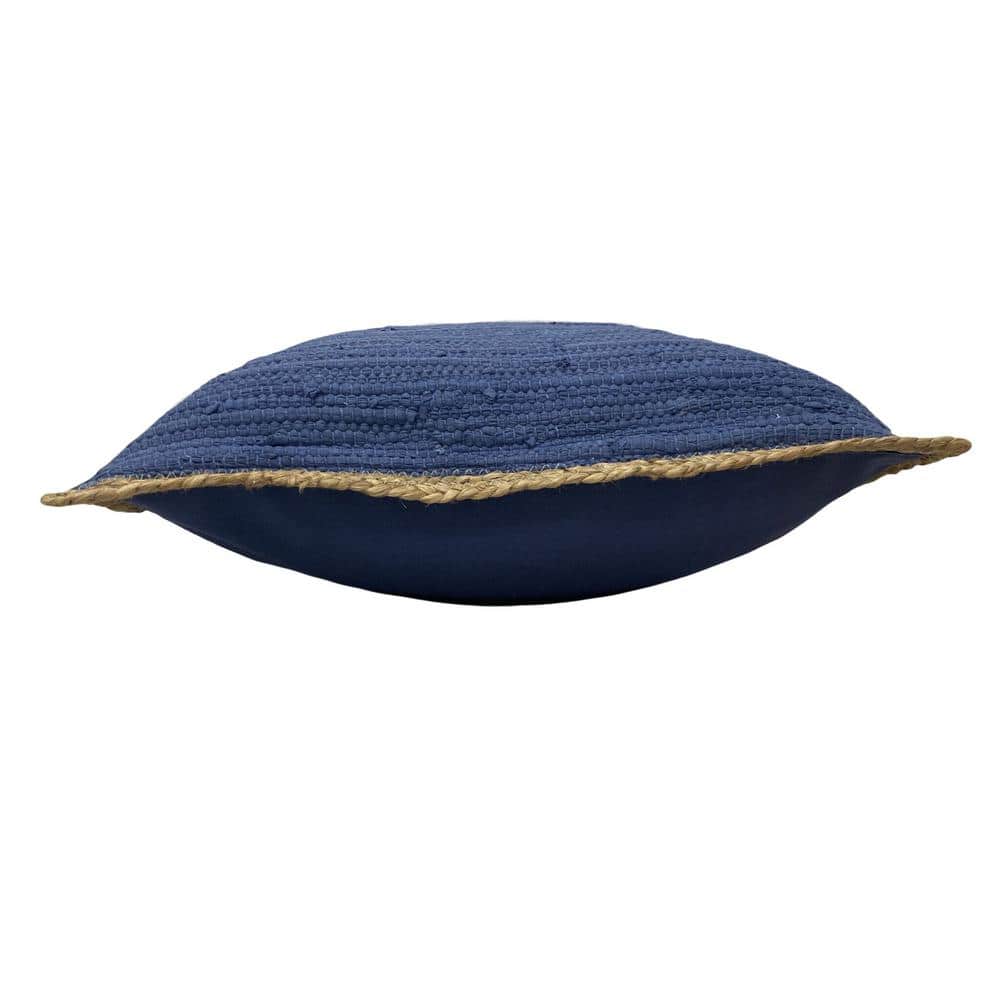 Navy and Jute 20" Square Cotton Throw Pillow