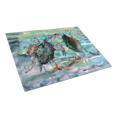 Watery Teal and Purple Crabs Tempered Glass Large Heat Resistant Cutting Board