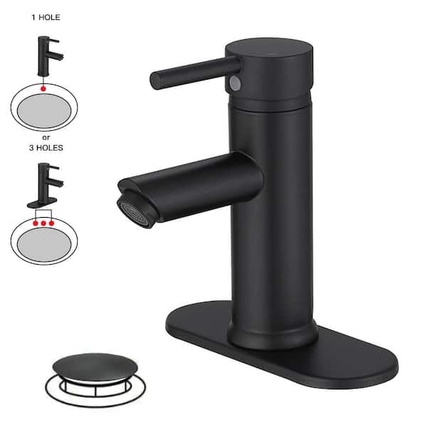 Single-Hole Single-Handle Bathroom Faucet With Pop-up Drain Assembly in Matte Black