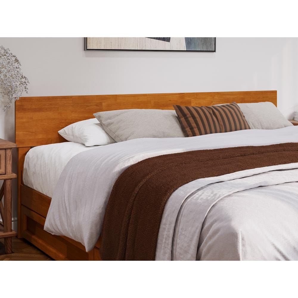 Wesley King Light Toffee Wood Platform Bed with Storage Drawers