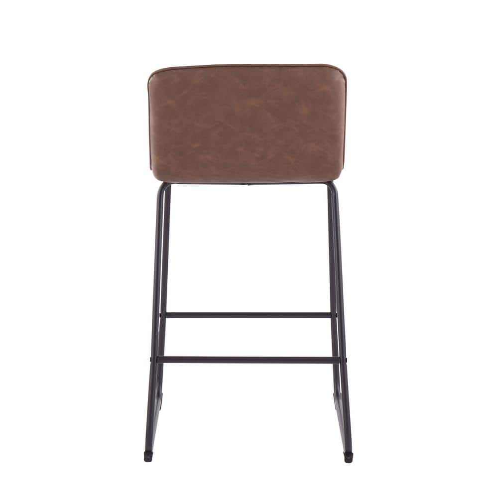 Casper 26'' Black Metal and Espresso Faux Leather Counter Stool Set