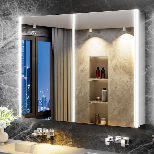 AuraPro 42 W x 32 in.H Rectangular Surface/Recessed Wall Mount Lighted Medicine Cabinet w/Mirror Magnifying Glass