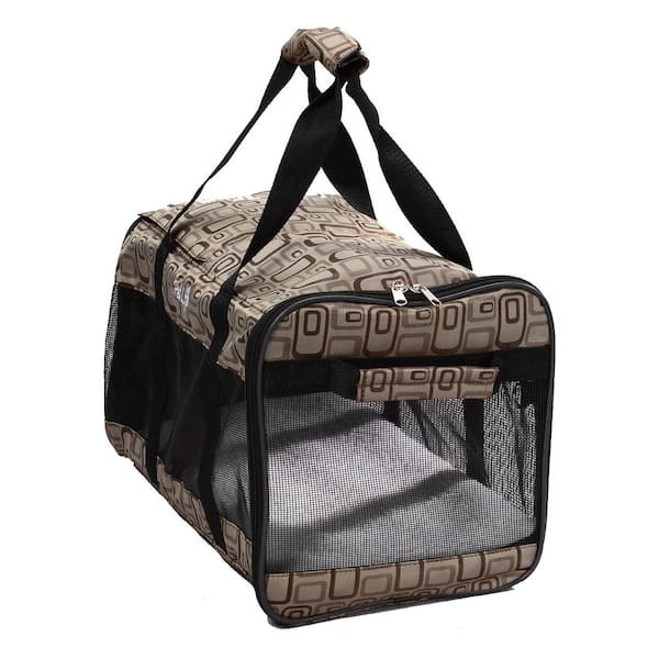 PET LIFE Airline Approved Zippered Folding Medium Cage Carrier in Paw Print Design - Medium
