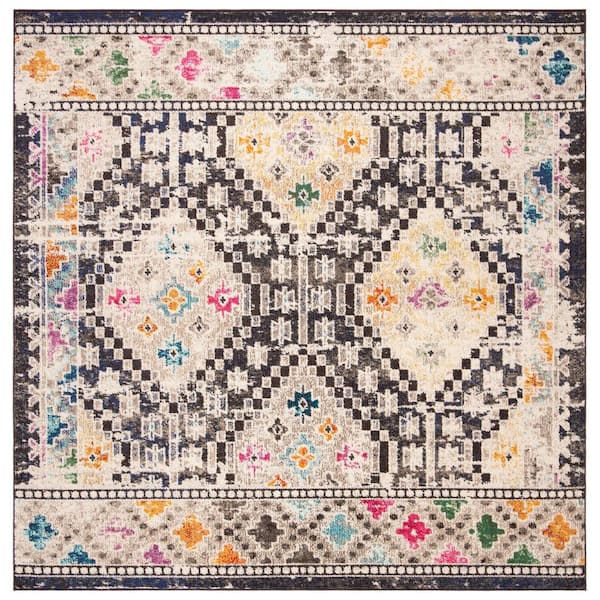 SAFAVIEH Madison Black/Yellow 5 ft. x 5 ft. Square Geometric Area Rug