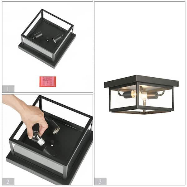 LNC Modern 2-Light Matte Black Flush Mount Outdoor Ceiling Light