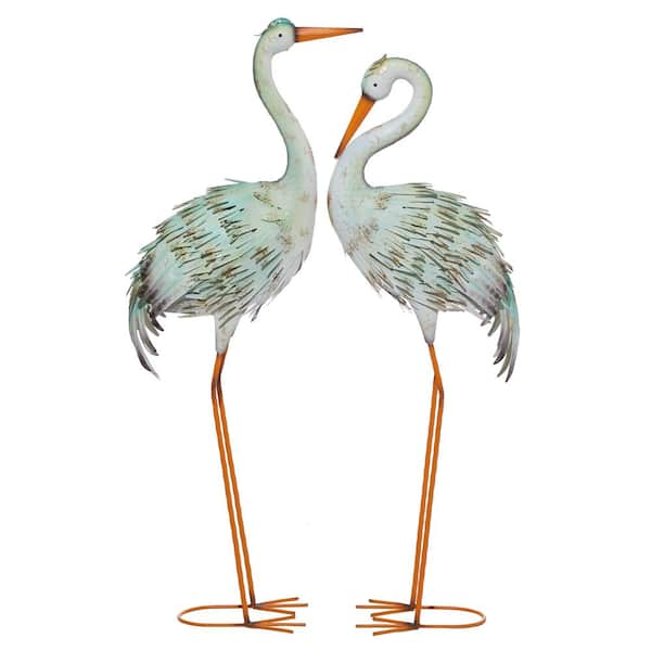 Litton Lane 41 in. Oversized Metal Indoor Outdoor Crane Garden Sculpture with Coiled U Shaped Feet (2- Pack)