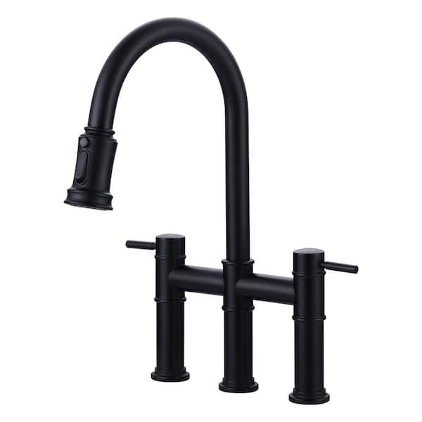 ARCORA Black Double Handles Pull Down Sprayer Kitchen Faucet With Pull   Matte Black Pull Down Kitchen Faucets Ar7104700b 64 600 