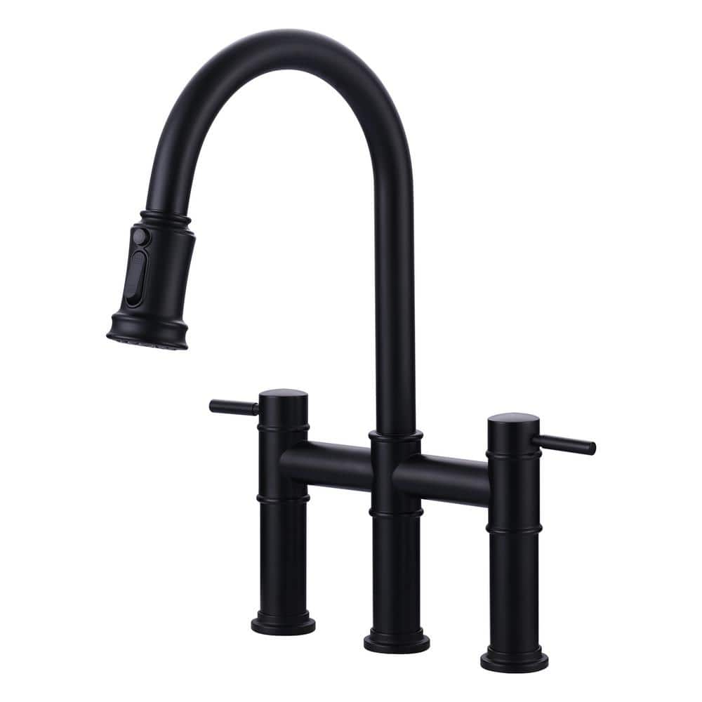 Matte Black Brass Gooseneck Pull-Out Spray Kitchen Faucet