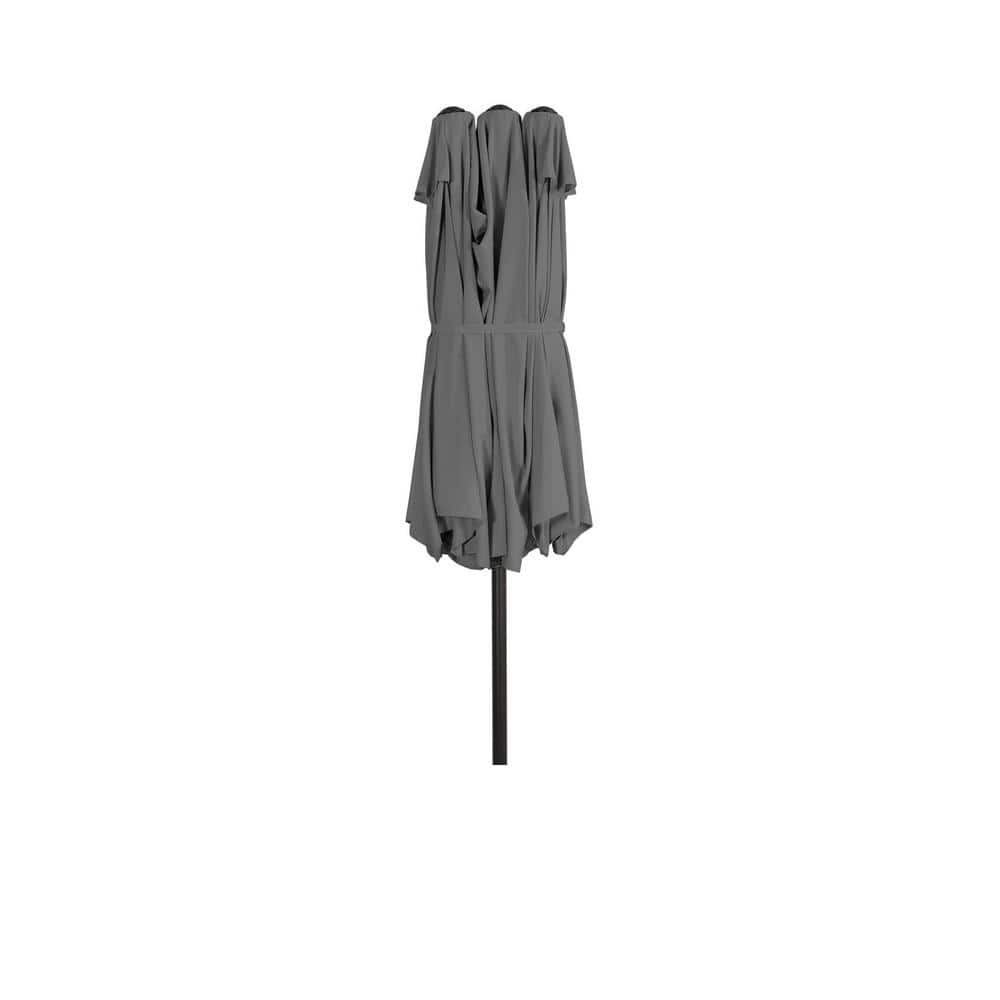 Gray 15' x 9' Double-Sided Outdoor Patio Umbrella with Hand-Crank Lift
