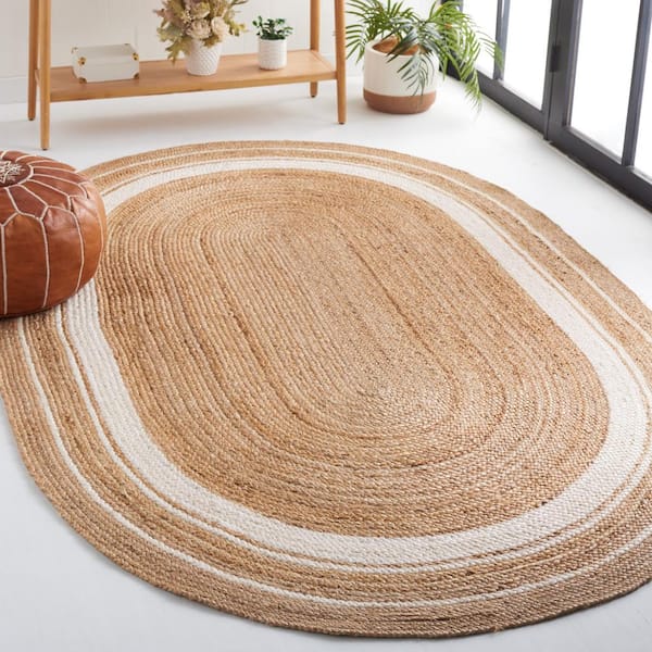 Natural Fiber 3 ft. x 5 ft. Oval Natural/Ivory Woven Striped Area Rug