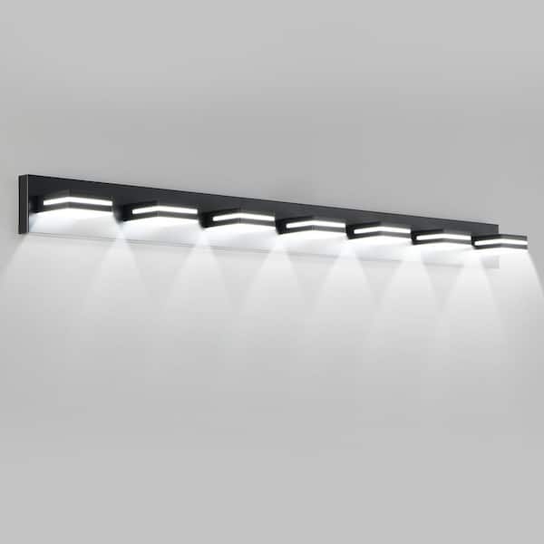 55.1 in. 7-Light Black Integrated LED Vanity Light Bar with Energy-Efficient Bathroom Wall Sconce