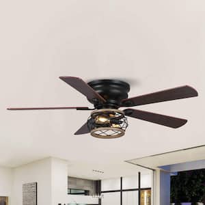48 in. Indoor Matte Black Reversible Blades Flush Mount Ceiling Fan with AC Motor Remote and Light Kit